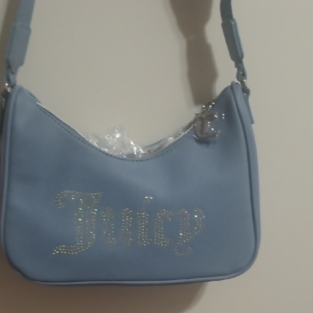 Juicy Couture Light Blue Rhinestone Logo Shoulder Bag